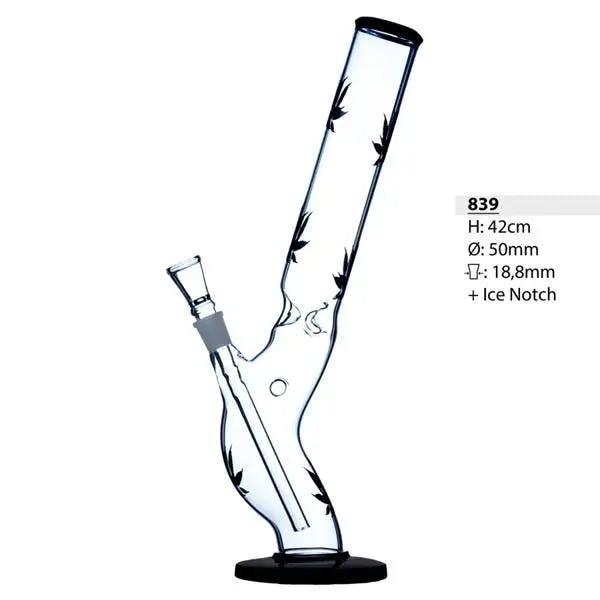 Glass Bong S-Form - Black Leaves (42 cm)