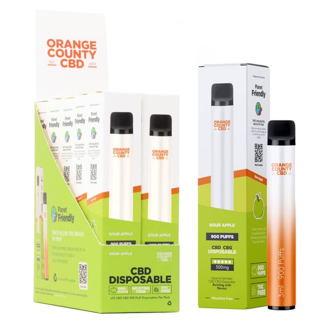3ml Disposable Vape Pen - Sour Apple - 500mg CBD 900 Puffs (Display 10x)