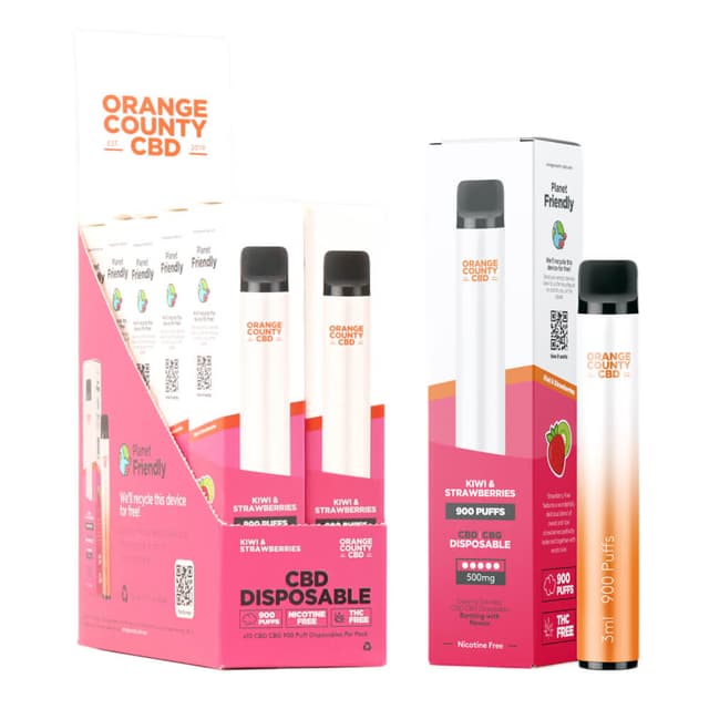 3ml Disposable Vape Pen - Kiwi & Strawberries - 500mg CBD 900 Puffs (Display 10x)