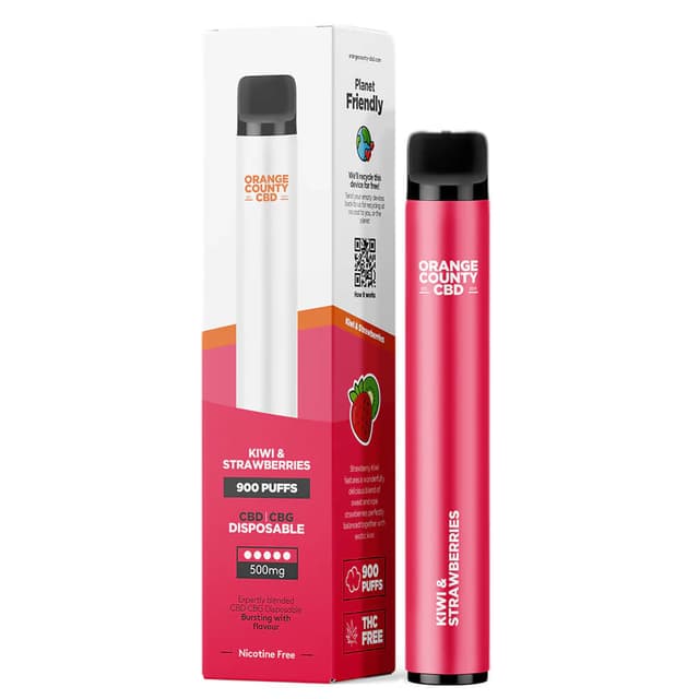 3ml Disposable Vape Pen - Kiwi & Strawberries - 500mg CBD 900 Puffs (Display 10x)