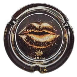 Ashtray Round Glas Luxury Art Golden Lips 10cm