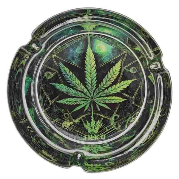 Ashtray Round Glas 10cm | Cannabis leaf 1